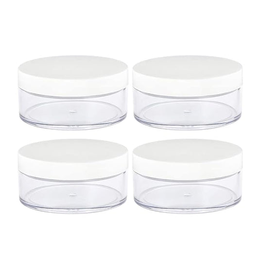 AKOAK Capacity 50 ml(1.69 oz) Empty Reusable Plastic Loose Powder Compact Container DIY Makeup Powder Case with Sifter and Lined Screw Lid,White Lid,Pack of 4