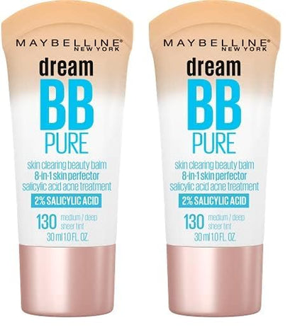 MAYBELLINE New York Dream Pure Skin Clearing BB Cream, 8-in-1 Skin Perfecting Beauty Balm With 2% Salicylic Acid, Sheer Tint Coverage, Oil-Free, Medium/Deep, 1 Count (Pack of 2)