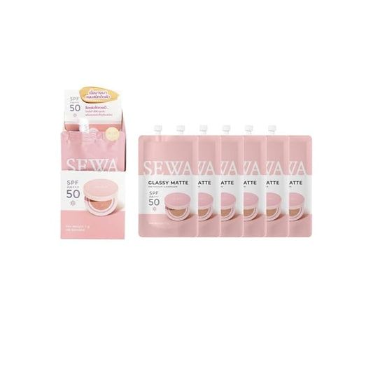 MakeupxSewa Cushion Glassy Matte Retouch SPF50 PA+++ Matte Look 4 shades, Travel Size (04 TAN, 7g.x 6 sachets)