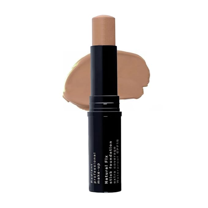 Radiant Professional Natural Fix Extra Coverage Stick Foundation - Full Coverage Waterproof Foundation & Contouring Stick - SPF 15 Paraben & Oil Free Matte Finish - 8.5 g - Peanut (04)