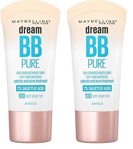 Maybelline Dream Pure Skin Clearing BB Cream, 8-in-1 Skin Perfecting Beauty Balm With 2% Salicylic Acid, Sheer Tint Coverage, Oil-Free, Light, 1 Count (Pack of 2)