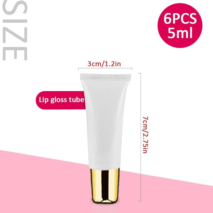 AMORIX 6 Packs Lip Gloss Tubes 5ml Gold Cap Lip Gloss Containers Empty Lip Balm Tubes Cosmetic Squeeze Lipgloss Tubes for DIY Lip Gloss Base