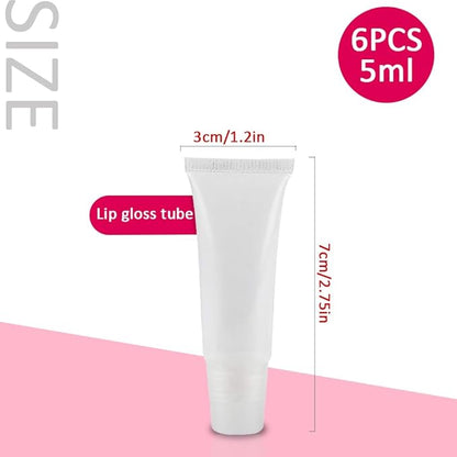 AMORIX 6 Packs Lip Gloss Tubes 5ml Clear Cap Lip Gloss Containers Empty Lip Balm Tubes Cosmetic Squeeze Lipgloss Tubes for DIY Lip Gloss Base