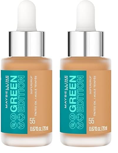 Maybelline Green Edition Superdrop Tinted Oil Base Makeup, Adjustable Natural Coverage Foundation Formulated With Jojoba & Marula Oil, 55, 1 Count (Pack of 2)
