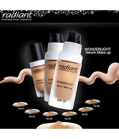 Radiant Professional Wonderlight Serum Liquid Foundation for Makeup Kit - Alternative to Bronzer Powder - Color Corrector & Under Eye Concealer - Matte Eyeshadow Base - 1.01 oz - Honey Beige (04)