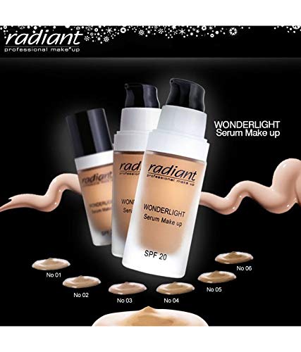 Radiant Professional Wonderlight Serum Liquid Foundation for Makeup Kit - Alternative to Bronzer Powder - Color Corrector & Under Eye Concealer - Matte Eyeshadow Base - 1.01 oz - Natural Beige (03)
