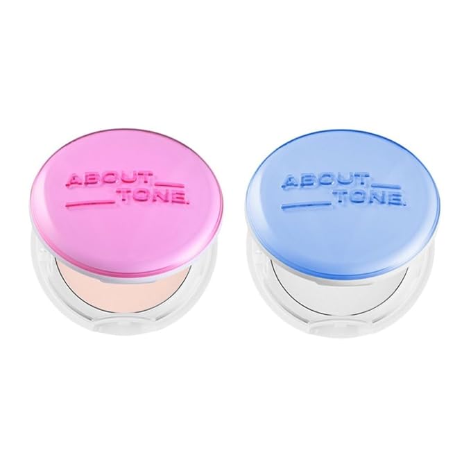 [ABOUT TONE] Glow Powder Pact + Air Fit Powder Pact BUNDLE SET/Pressed Powder Pact with Mirror and Puff, Face Makeup Setting Powder, Finishing Powder with Sebum Control, Vegan