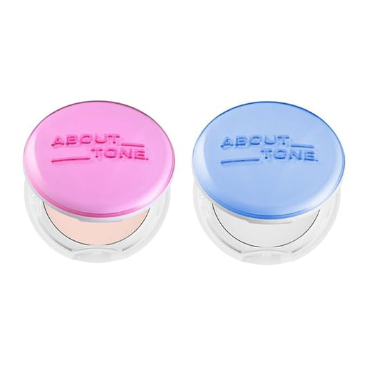 [ABOUT TONE] Glow Powder Pact + Air Fit Powder Pact BUNDLE SET/Pressed Powder Pact with Mirror and Puff, Face Makeup Setting Powder, Finishing Powder with Sebum Control, Vegan