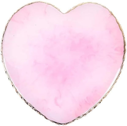 2Pcs Heart-Shaped Resin Nail Art Palette, Gold Edge Round Makeup Mixing Palette, Nail Polish Plate, Makeup,Nail Art Display Board Makeup Plate Cosmetic Mixing Tools Makeup Palettes,Makeup Palettes