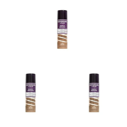 CoverGirl & Olay Simply Ageless 3-in-1 Liquid Foundation, Matte Finish, Hyaluronic & Vitamin C Formula, Cruelty Free, Soft Sable, 1 Count (Pack of 3)