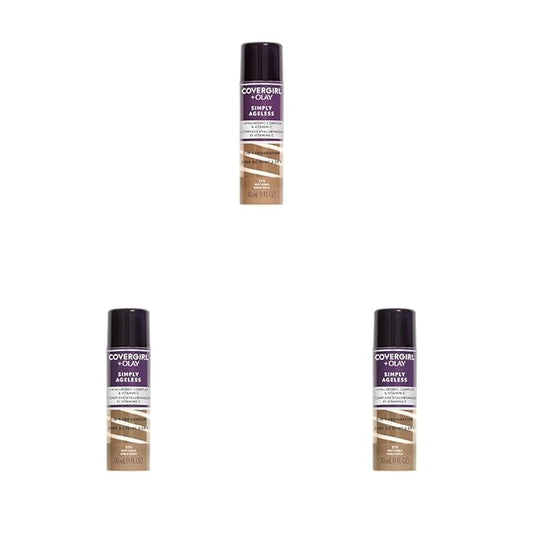 CoverGirl & Olay Simply Ageless 3-in-1 Liquid Foundation, Matte Finish, Hyaluronic & Vitamin C Formula, Cruelty Free, Soft Sable, 1 Count (Pack of 3)