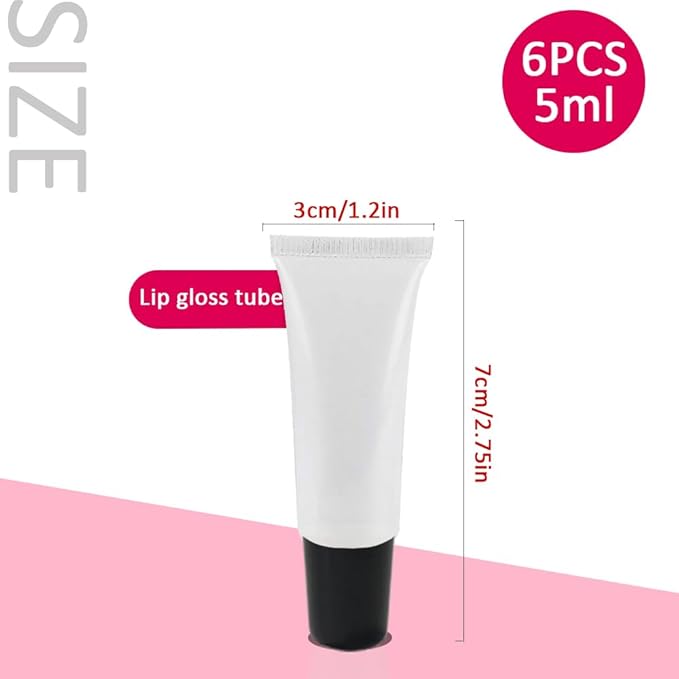AMORIX 6 Packs Lip Gloss Tubes 5ml Black Cap Lip Gloss Containers Empty Lip Balm Tubes Cosmetic Squeeze Lipgloss Tubes for DIY Lip Gloss Base