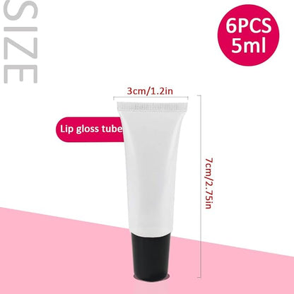 AMORIX 6 Packs Lip Gloss Tubes 5ml Black Cap Lip Gloss Containers Empty Lip Balm Tubes Cosmetic Squeeze Lipgloss Tubes for DIY Lip Gloss Base
