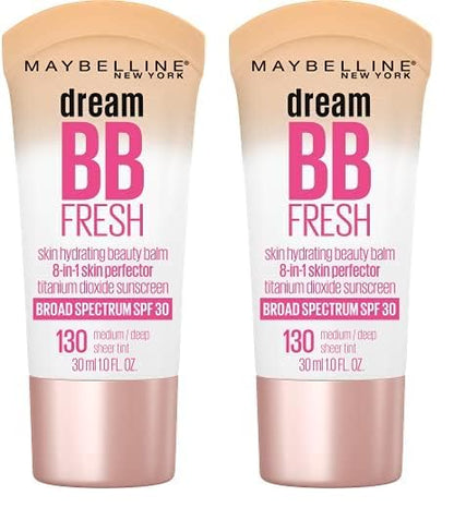 Maybelline Dream Fresh Skin Hydrating BB cream, 8-in-1 Skin Perfecting Beauty Balm with Broad Spectrum SPF 30, Sheer Tint Coverage, Oil-Free, Medium/Deep, 1 Fl Oz (Pack of 2)