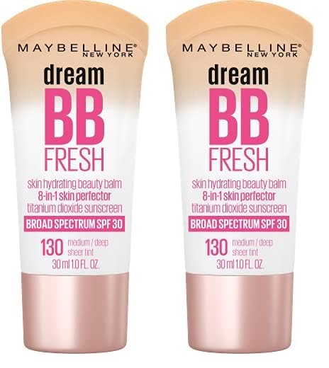 Maybelline Dream Fresh Skin Hydrating BB cream, 8-in-1 Skin Perfecting Beauty Balm with Broad Spectrum SPF 30, Sheer Tint Coverage, Oil-Free, Medium/Deep, 1 Fl Oz (Pack of 2)