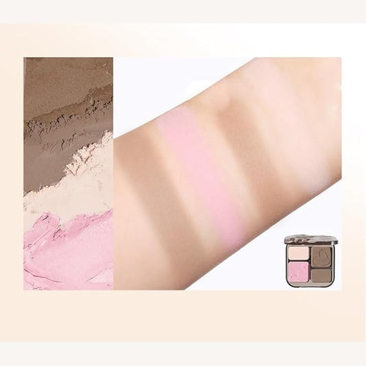 1 PC 4 Color Face Lift Facial Highlighter Blusher Contour Palette, 4 Color Multi Purpose Silky Facial Blusher Contour Facial Highlighter Palette (V03, 8g)