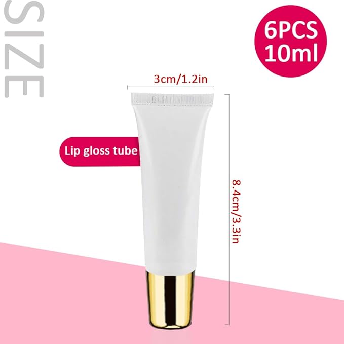 AMORIX 6PCS 10ml Lip Gloss Tubes Clear Empty Lip Balm Containers with Gold Cap Refillable Soft Cosmetic Squeeze Tubes for Lip Gloss Base Glitter Pigment Powder.