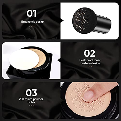 2PCS Mushroom Head Air Cushion CC Cream, Beauty Cream EXO TOO, Moisturizing, Long Lasting, Light Weight, Waterproof Foundation with 2PCS Mushroom Head Sponges