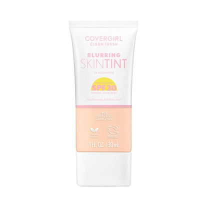 COVERGIRL Clean Fresh Blurring Skin Tint with SPF 30, 405 Fair Cool, Liquid Foundation, Soft Matte Finish, Smooths, Brightens, Blurs Pores, Mineral Sunscreen, Vegan Formula