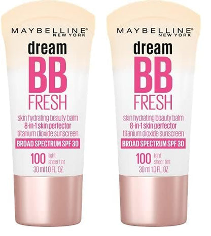 Maybelline Dream Fresh Skin Hydrating BB cream, 8-in-1 Skin Perfecting Beauty Balm with Broad Spectrum SPF 30, Sheer Tint Coverage, Oil-Free, Light, 1 Fl Oz (Pack of 2)