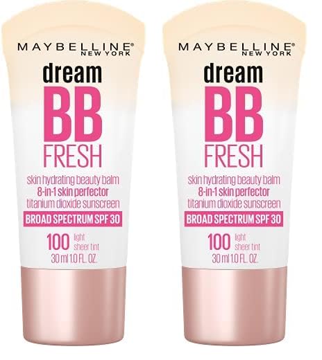 Maybelline Dream Fresh Skin Hydrating BB cream, 8-in-1 Skin Perfecting Beauty Balm with Broad Spectrum SPF 30, Sheer Tint Coverage, Oil-Free, Light, 1 Fl Oz (Pack of 2)