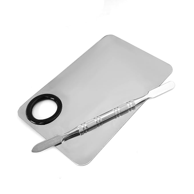 Makeup Mixing Palette, 2 Sets Makeup Plate for Foundation, Palette Makeup Mixing Palette Stainless Steel Cosmetic Mixing Palette with Spatula Tool