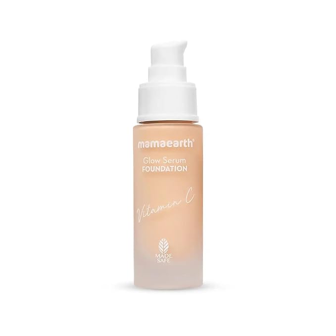Mamaearth Glow Serum Foundation - 01 Ivory Glow Shade | with Vitamin C & Turmeric | Up to 12 Hour Buildable Coverage | Waterproof & Lightweight | 1.01 Fl Oz (30ml)