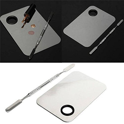 Stainless Steel Professional Pro Lady Cosmetic Makeup Palette Nail Eye Shadow Mixing Makeup Palette with Spatula Tool(150x100MM)