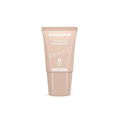 MAMAEARTH Glow Serum Foundation - 01 Ivory Glow Shade | with Vitamin C & Turmeric | Up to 12 Hour Buildable Coverage | Waterproof & Lightweight | 0.61 Fl Oz (18ml)