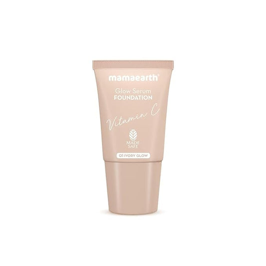 MAMAEARTH Glow Serum Foundation - 01 Ivory Glow Shade | with Vitamin C & Turmeric | Up to 12 Hour Buildable Coverage | Waterproof & Lightweight | 0.61 Fl Oz (18ml)