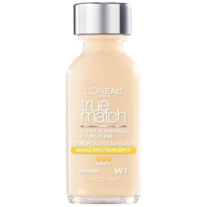 L’Oréal Paris Makeup True Match Super-Blendable Liquid Foundation, Porcelain W1, 1 Fl Oz,1 Count