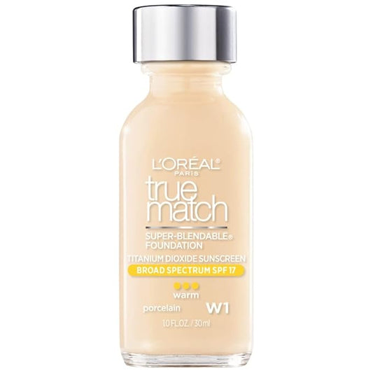 L’Oréal Paris Makeup True Match Super-Blendable Liquid Foundation, Porcelain W1, 1 Fl Oz,1 Count