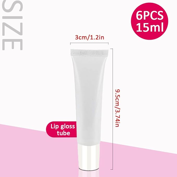 AMORIX 6pcs Empty Lip gloss Tubes Containers 15ml White Refillable Empty Squeeze Tubes Clear Cosmetic Containers Soft Tube for Women Girls DIY Lip Gloss Cosmetics