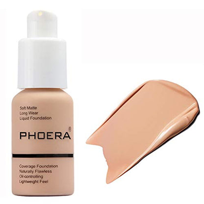 PHOERA Foundation Full Coverage Concealer Matte Oil Control Long Lasting Moisturizing Base Liquid Cover Cream Colour Changing Foundation for Women & Girls