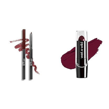 wet n wild Perfect Pout Matte Retractable Gel Lip Liner Pencil Red Gone Burgundy and Blind Date Silk Finish Lipstick Hydrating Rich Buildable Lip Color