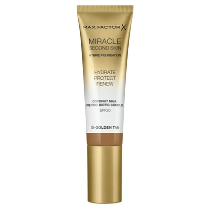 Max Factor Miracle Second Skin Hydrating Foundation, Golden Tan - 30 ml