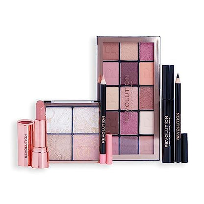 Makeup Revolution Get The Look Gift Set Party Ready, Eye Palette, Eyeliner, Lipstick, Mascara & Highlighter Included, Various Shades