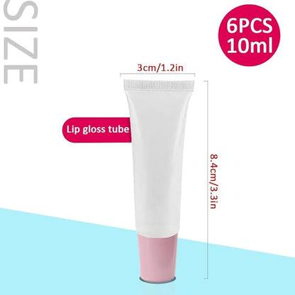 AMORIX 6PCS 10ml Lip Gloss Tubes Clear Empty Lip Balm Containers with Pink Cap Refillable Soft Cosmetic Squeeze Tubes for Lip Gloss Base Glitter Pigment Powder.