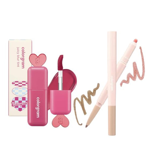 COLORGRAM Juicy Blur Tint 08 Cooling Strawberry + All In One Over-Lip Maker 01 Warm Peach Bundle