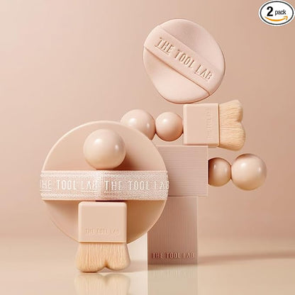 THE TOOL LAB Stamp Skinfit Cushion Foundation & Brush Set｜Glow Type, No.19 Porcelain｜120H Long-Lasting Coverage, Flawless, Ultra Adherence, Glass Glowy Clear Watercolor-Radiance Skin｜SPF 40++, 11g