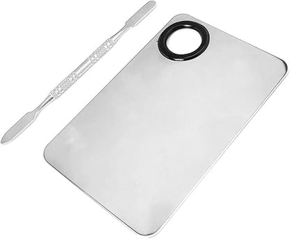Cosmetic Makeup Palette with Spatula Stainless Steel Make Up Mixing Palette for Women Girls Face 4.5 x 2.9 Inches