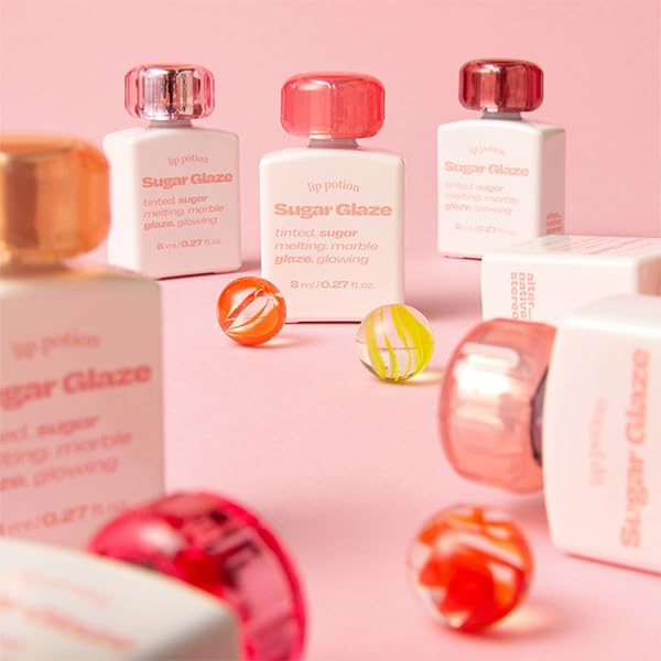 Lip Potion Sugar Glaze Tint | K-Beauty High-Shine & Long-Lasting Lip Tint | Hydrating, Non-Sticky Glossy Finish | 7 Shades | 0.3 Oz (No.4 Peach Ball)