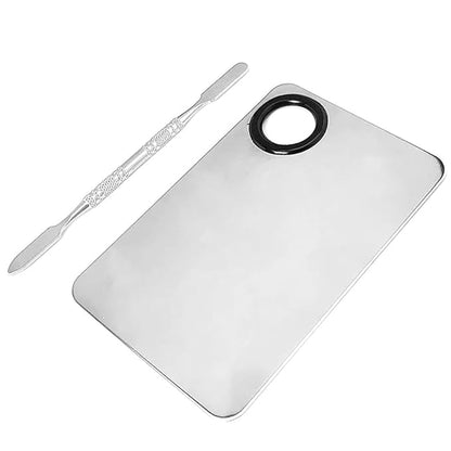 Cosmetic Makeup Palette with Spatula Stainless Steel Make Up Mixing Palette for Women Girls Face 5.9 x 3.9 Inches