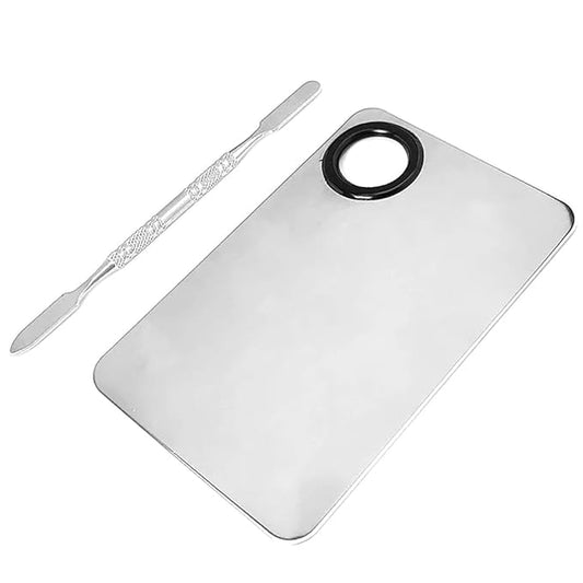 Cosmetic Makeup Palette with Spatula Stainless Steel Make Up Mixing Palette for Women Girls Face 5.9 x 3.9 Inches