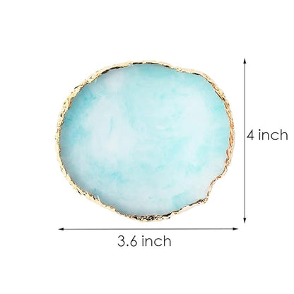 Resin Nail Art Palette, Nail Art Painting Mixed Color Palette Gold Edge Nail Gel Color Makeup Display Board (Pink+Blue)