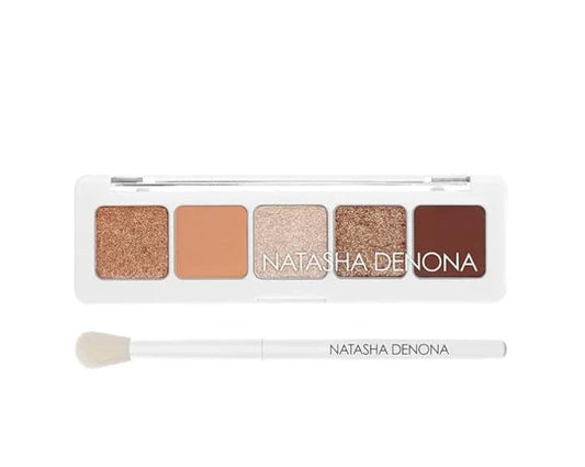 Natasha Denona Mini Nude Eyeshadow Palette Kit - Eyeshadow Palette + Round Eyeshadow Blending Brush. Bonus Premium Korean Sheet Masque with Collagen