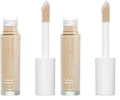 e.l.f, Hydrating Camo Concealer, Lightweight, Full Coverage, Long Lasting, Conceals, Corrects, Covers, Hydrates, Highlights, Light Beige, Satin Finish, 25 Shades, All-Day Wear, 0.20 Fl Oz (Pack of 2)