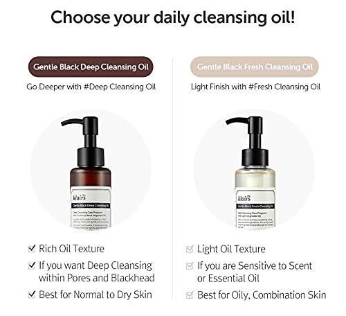DearKlairs] Gentle Black Fresh Cleansing Oil, a light and spreadable texture, only 6 ingredients, For Oily Sensitive Skin, Vegan, Korean Skincare (5.07 Fl Oz)