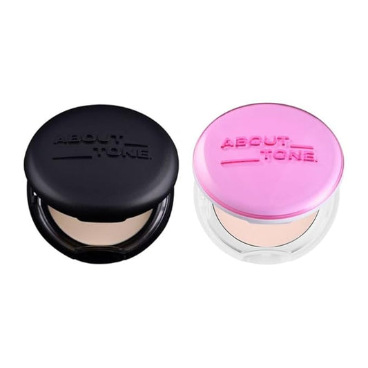 [ABOUT TONE] Blur Powder Pact (01 FAIR) + Glow Powder Pact BUNDLE SET/Pressed Powder Pact with Mirror and Puff, Face Makeup Setting Powder, Finishing Powder with Sebum Control, Vegan