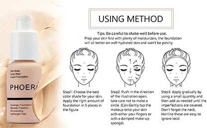 Full Coverage Makeup Set with 2x Foundation (105 Sand & 104 Buff Beige), Primer Gel & Applicator Brush - Complete Face Cosmetics Kit for Women